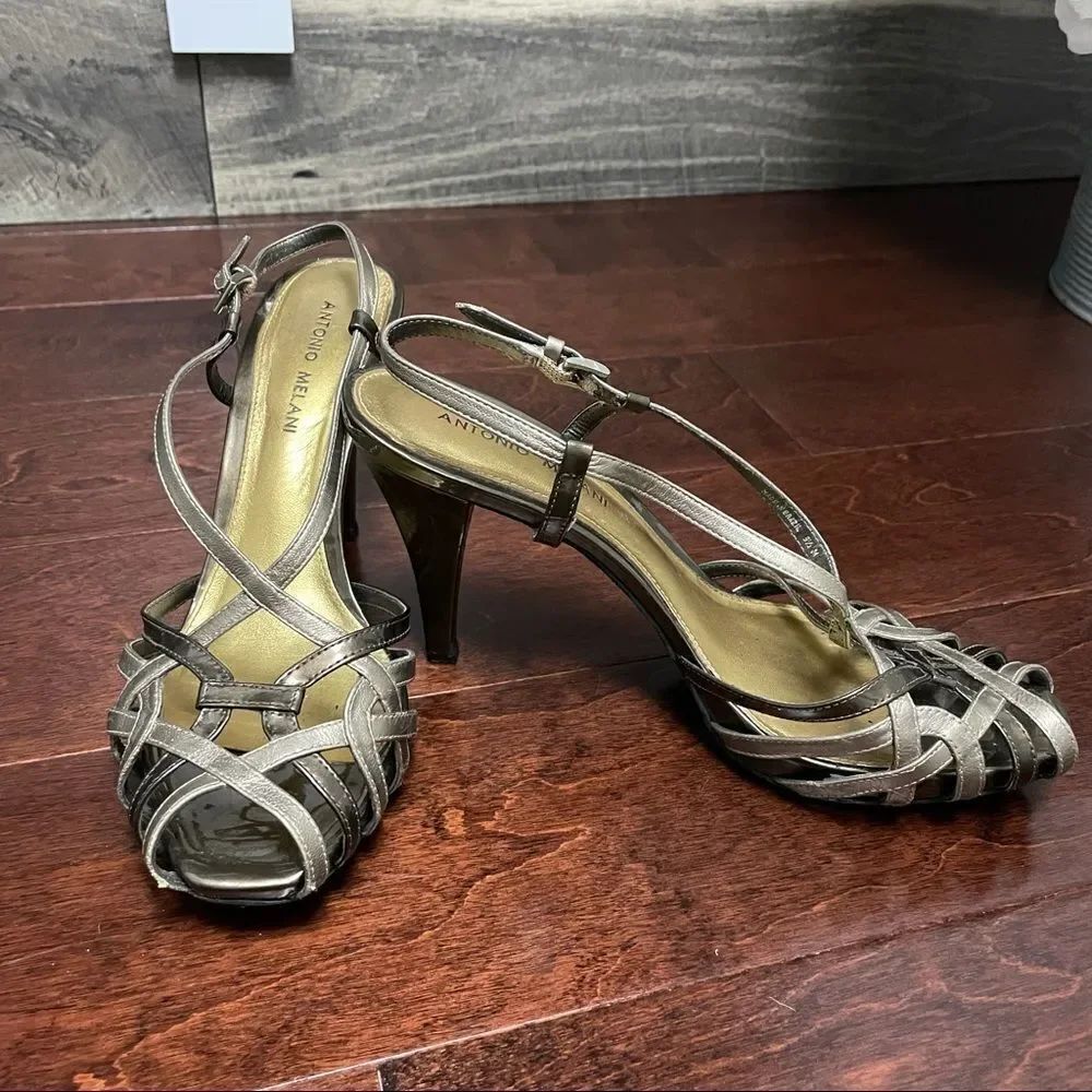 Antonio Melani Bronze Champagne Strappy Open-toe Heel Size 9.5